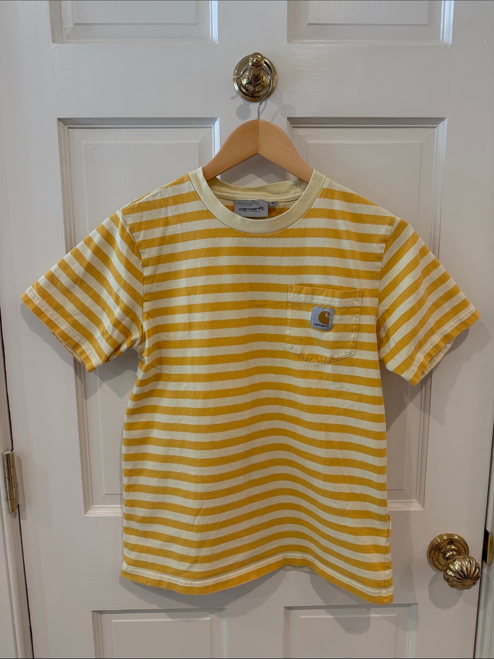 Carhartt Yellow and Cream Striped Pocket Tee